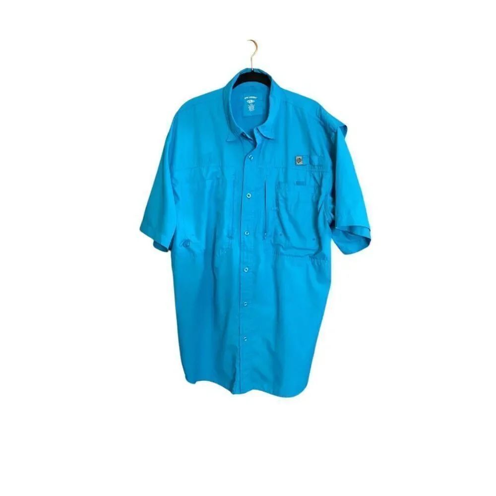 Reel legends men’s teal blue short sleeve fishing shirt, size XXL